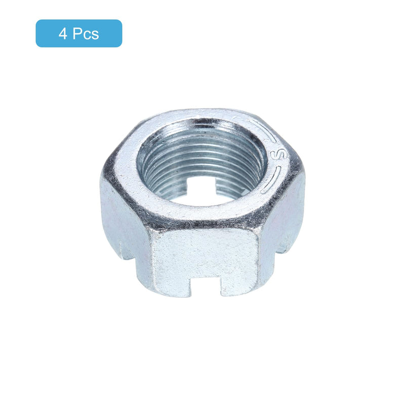uxcell 1-1/8"-12 Hexagon Slotted Nut, Grade 6.8 Zinc-Plated Carbon Steel Hex Nuts Good for Machinery Repairing, Silver, 4Pcs 4