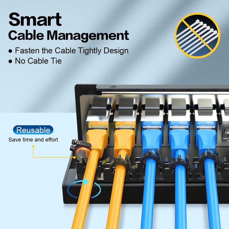 8Port Patch Panel CAT6A Keystone Patch Panel Shielded Network Patch Patch with Smart Cable Management for Home/Office Network (1U 8Port, CAT6A) 1U 8Port