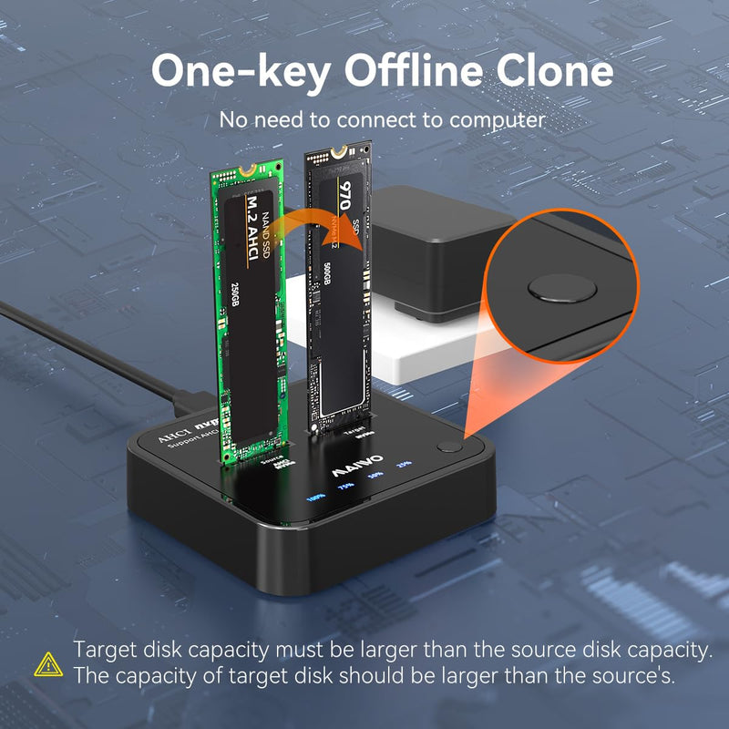 MAIWO Dual Bay M.2 NVMe Duplicator Cloner Dock, Support Max 2 x 4TB 20Gbps AHCI to NVMe Clone, PCIe SSD Read&Write&Clone for 2230/2242/2260/2280/22110 SSDs K3016P2