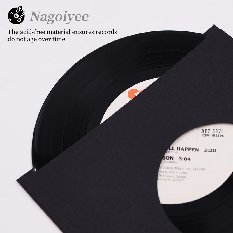 20 Pack 7 Inch Vinyl Record Inner Sleeves, Acid Free Square Paper for LP Records Storage, Anti-Static Black Kraft Paper Protective Sleeves for 7" LP Albums