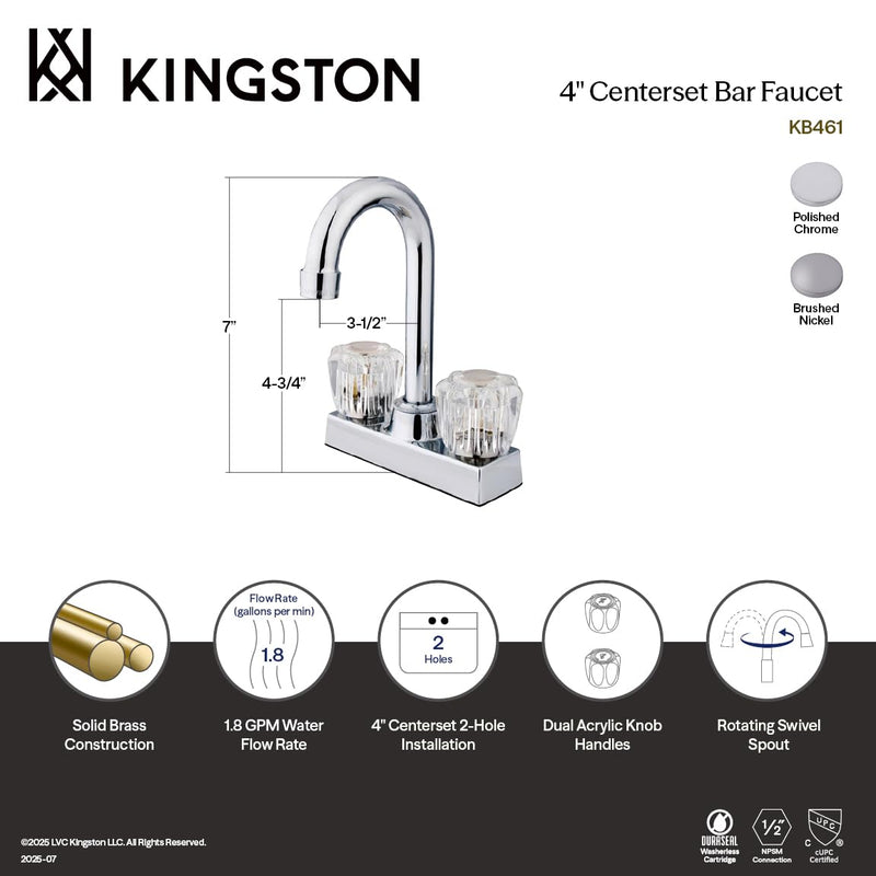 Kingston Brass KB461 Americana Two-Handle 2-Hole Deck Mount Bar Faucet in Polished Chrome