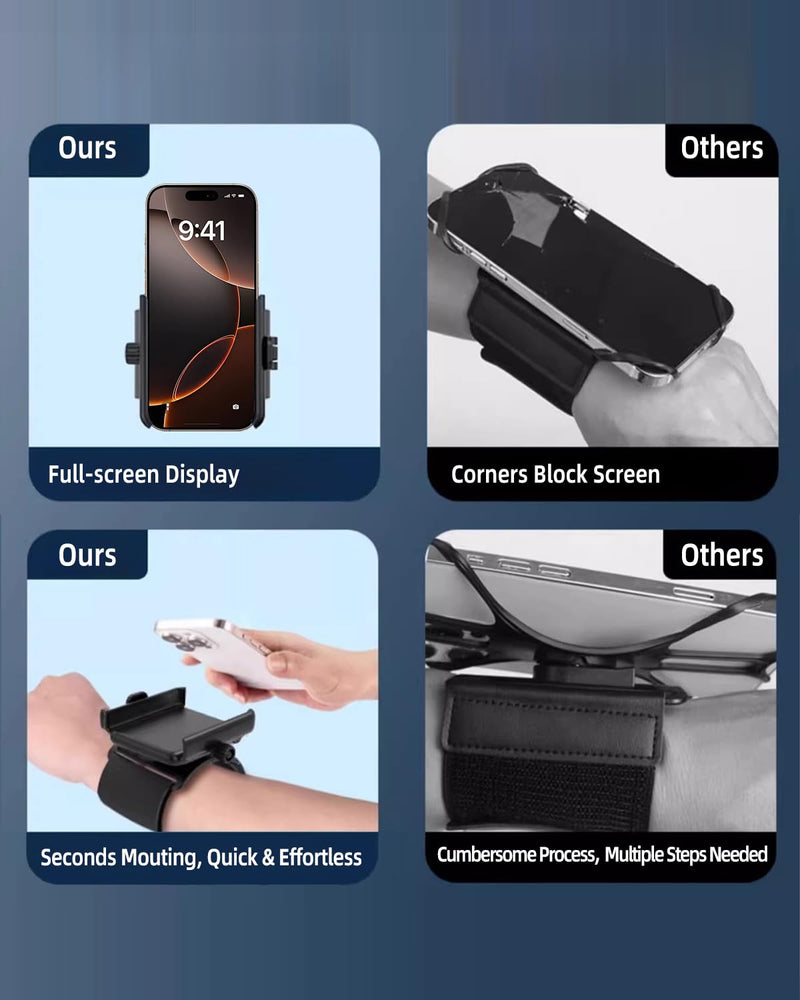 2-in-1 Wrist Strap Phone Holder for Running, Cycling, Hiking & Workouts. Secure Mount & 360° Rotatable Armband Cell phone Case Clamp, Compatible with iPhone, Samsung Galaxy and Other Smartphones