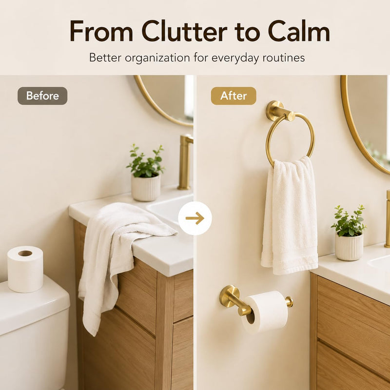 Toilet Paper Holder Towel Ring Brushed Gold Bathroom Hardware Hand Towel Holder Bathroom Accessories Set Wall Mount Stainless Steel 2 Pieces Bathroom Hardware Set 2 Pieces