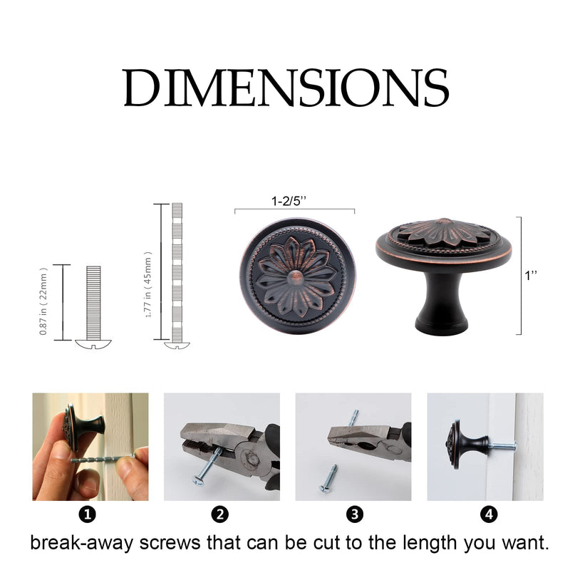 10 Pack - Oil Rubbed Bronze Cabinet Hardware: 1.4" Round Knobs for Cabinets & Drawers