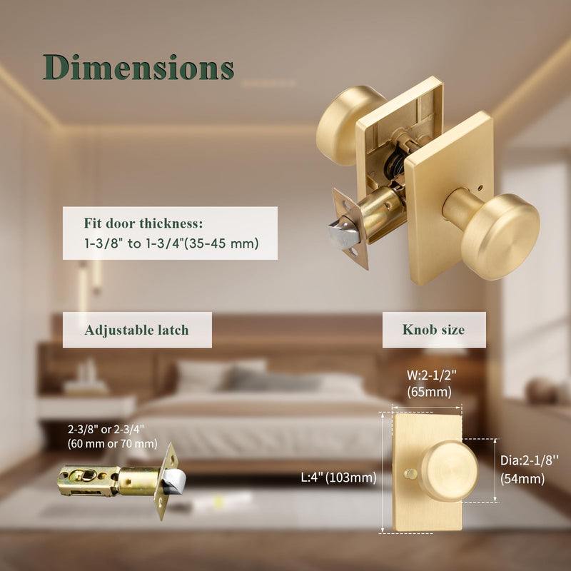 parro Gold Door Knob Interior for Bath & Bedroom, Bathroom Door Knob with Push Lock, Privacy Interior Door Handle with Lock Satin Brass