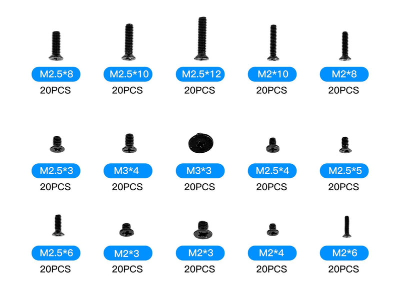 300PCS Computer Notebook Laptop Screws Assortment Kit, 12 Sizes M2.5 M2 M3 Laptop Screws for Lenovo Dell HP Asus Samsung Toshiba Acer SSD HDD SATA Hard Drive Mounting Repair 300PC