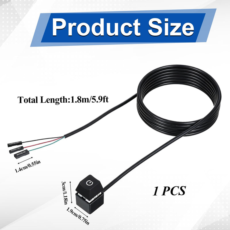 PC Power Button External Desktop on Off Switch LED with 1.8m Cable PC Power Supply Button Splitter for ATX Motherboard Splitter Installation Black