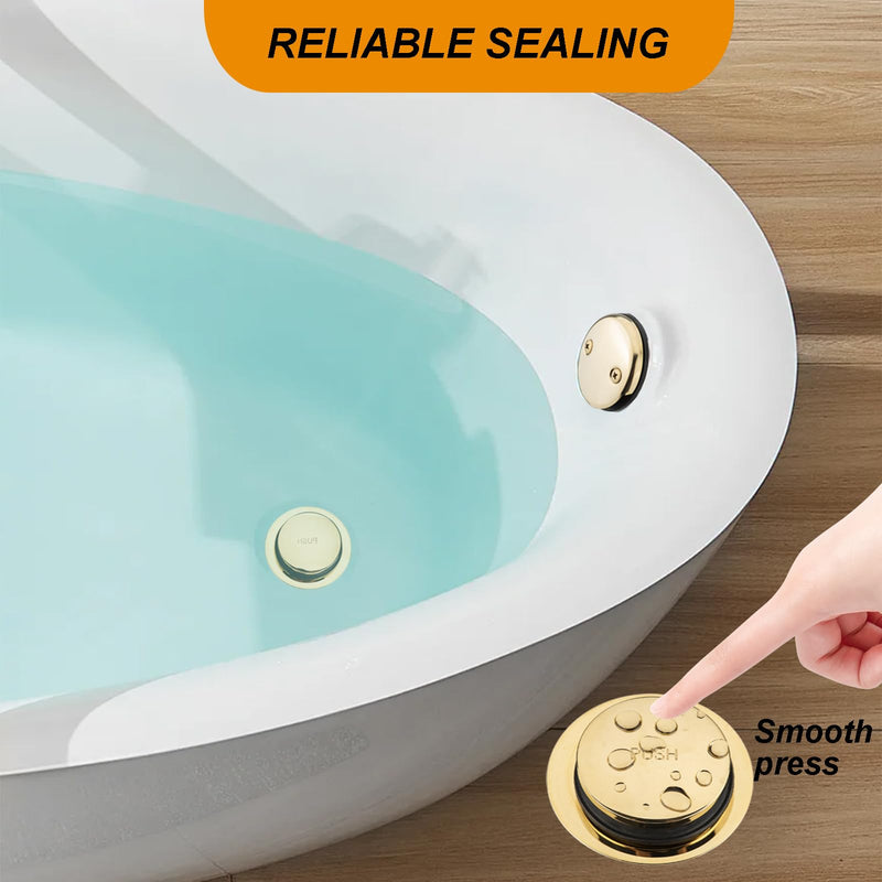 (1 Pack) Yariwiz 1-1/2" Golden Bathtub Tub Drain Kit Bath Waste Overflow Drain Tube Assembly with Touch-Toe Tub Drain Stopper and Overflow Faceplate Gold Style 5