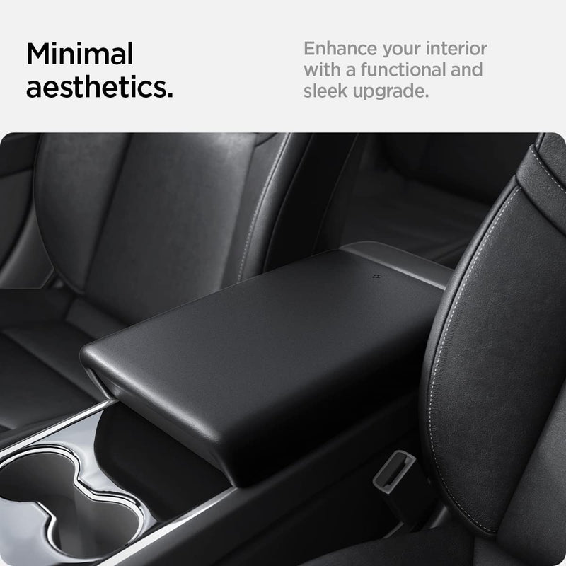 Spigen Center Console Non-Slip Armrest Cover Designed for Tesla Model 3/Y 2023/2022 with EZ Snap On Instant Install [Not Compatible with Model 3 2024 Refresh] Black