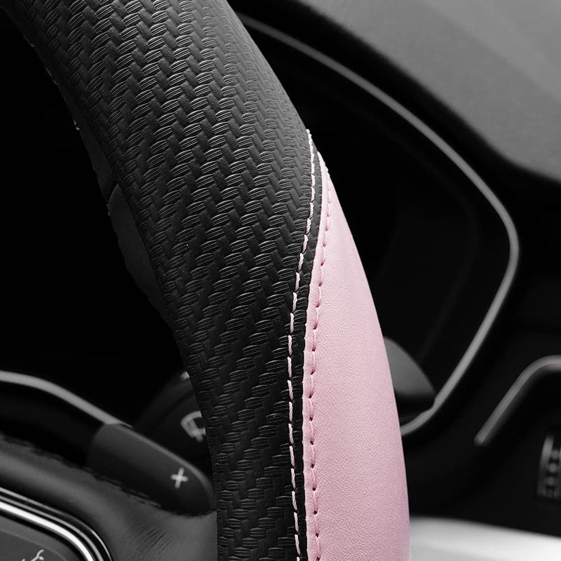 Soft Cute Light Pink Microfiber Leather Anti-Slip Steering Wheel Cover, Universal 15 Inch for Women Girls, Fit Vehicles, Sedans, SUVs, Vans, Trucks A-Baby Pink