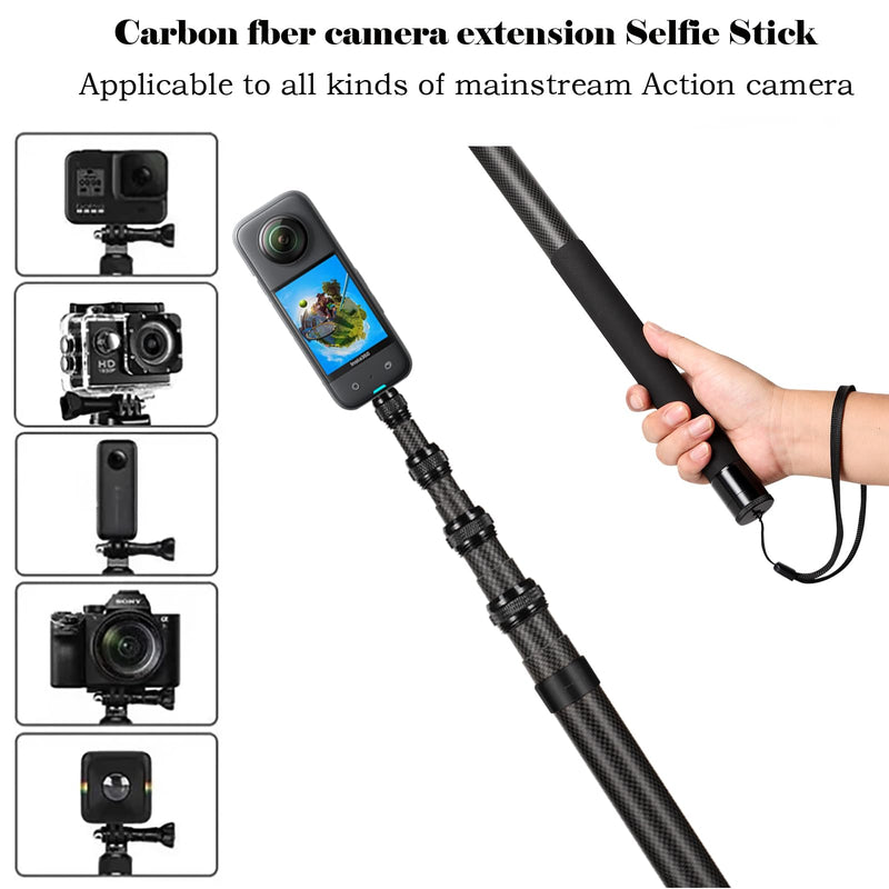 3m Invisible Selfie Stick for Insta360 X5 X4 X3 Filmmakers, 10ft Carbon Fiber Extended Pole for Panoramic Camera Vlogging (Black)