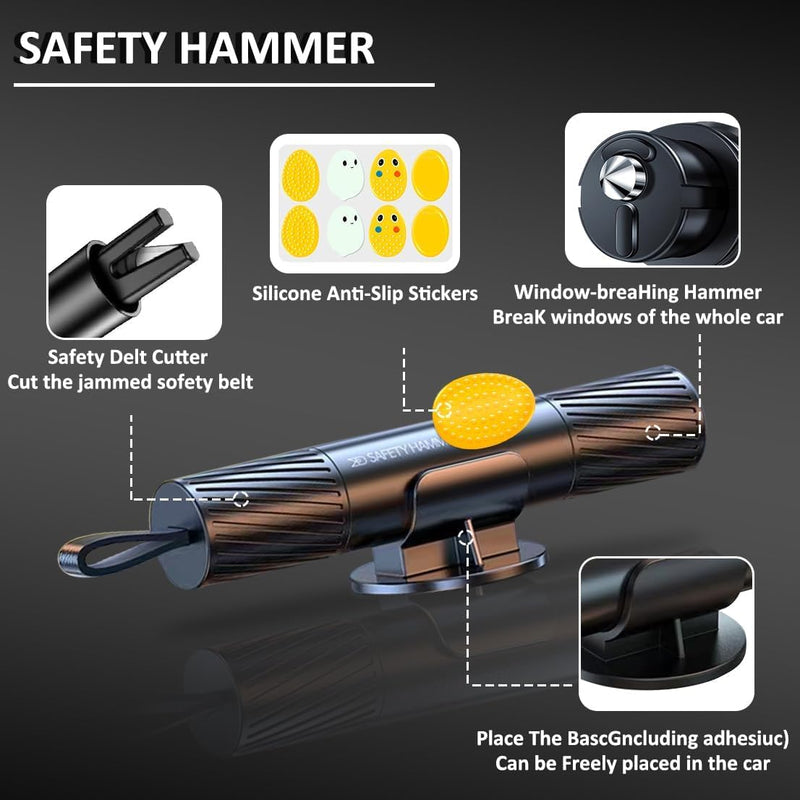 Safehammer - 2024 Upgraded Safe Hammer Glass Breaker Under Water, Car Hammer Seatbelt Cutter Window Breaker Emergency Escape Tool, Safehammer Glass Breaker for New Cars (3PCS) Red & Black & Silver