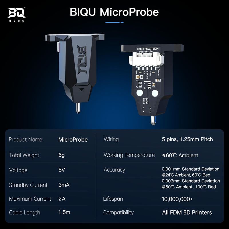 BIQU MicroProbe V2.0 Auto Bed Leveling Sensor, for Ender 3/Ender 3 V2/Ender 3 Pro/Ender 3 Max/Voron/H2 Extruder BIQU B1 3D Printer with SKR Mini E3 V3.0, Octopus V1.1/Pro, Manta/SKR 3 Series Board Only MicroProbe V2.0