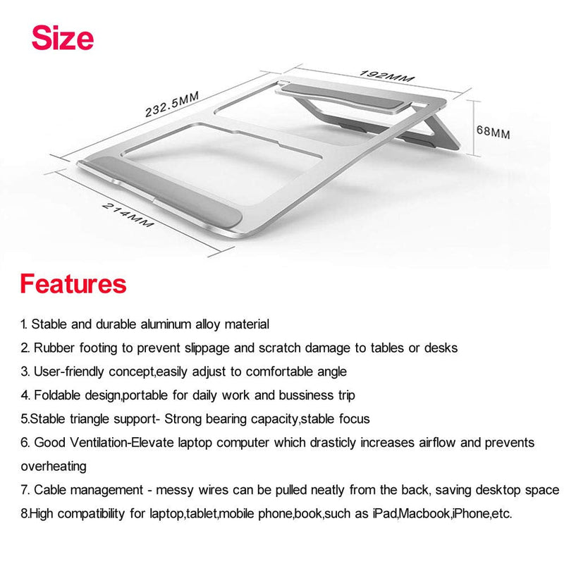 Soke-Six Laptop Stand,Aluminum Portable Foldable Laptop Support Stand Holder Desk Table Mobile Phone Stand for iPad MacBook Pro Air Notebook