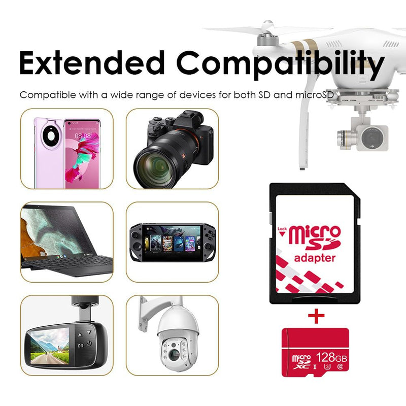 128GB Micro SD Card C10 U3 V30 A2 4K Video for Dash Cam Security Camera Smartphones Tablets & Gaming, High Speed Memory Card （Red