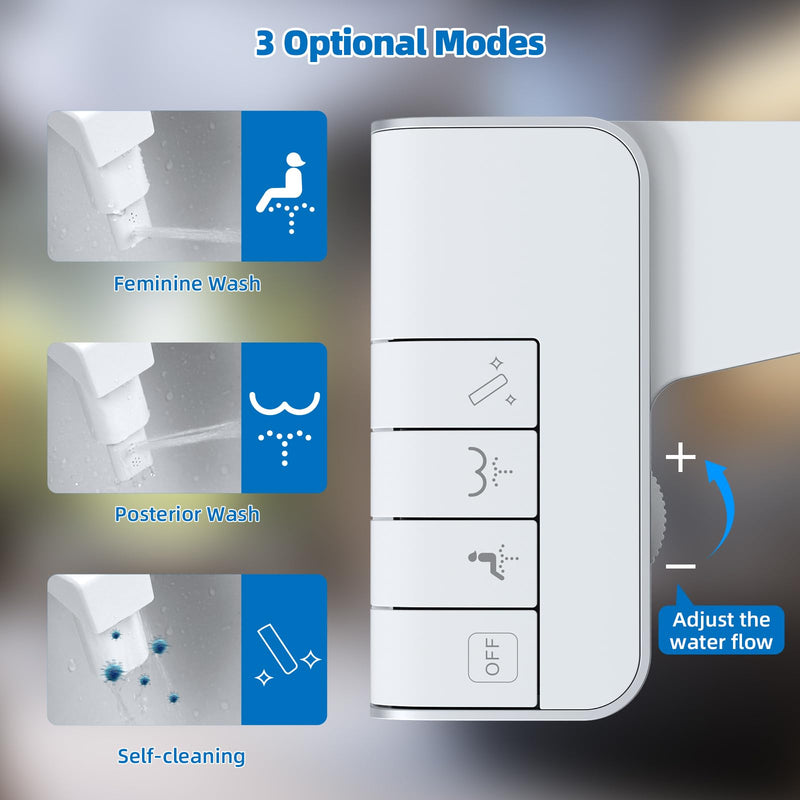 Hibbent Bidet Attachment for Toilet, Non-Electric Dual Nozzle for Frontal & Rear Wash, Adjustable Water Pressure Control, Fresh Water Bidet Toilet Seat, Self Cleaning Water Sprayer, White Chrome 1