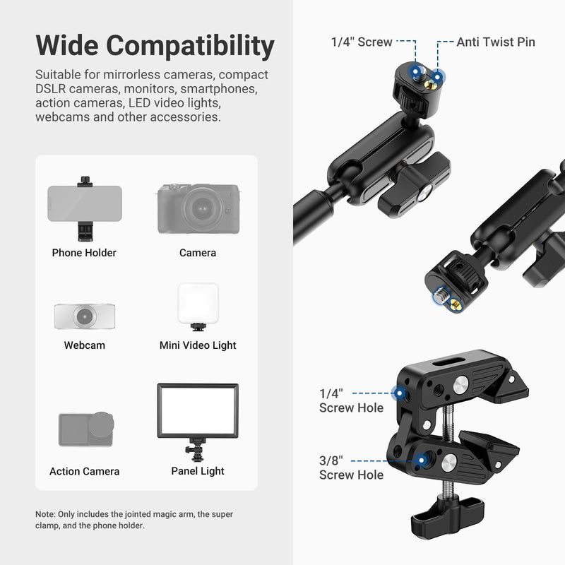 NEEWER BASICS 26.4" Magic Arm with Desk Clamp & Magnetic Overhead Phone Mount Holder Compatible with MagSafe iPhone Samsung Video Recording, DSLR Action Camera Webcam Mic Stand, Max Load 1.1 lb, UA062