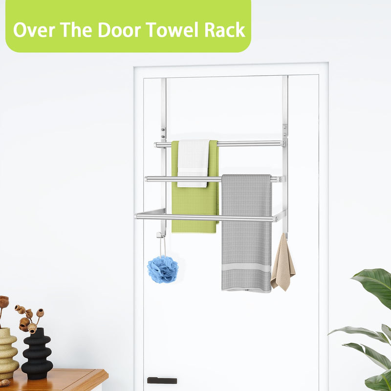 Over The Door Towel Racks for Bathroom, Over The Door Towel Rack, Towel Rack with Hooks for Door Hanging, Towel Bar Over The Door Towel Holder 16Inch, Brushed Nickel 16 Inch
