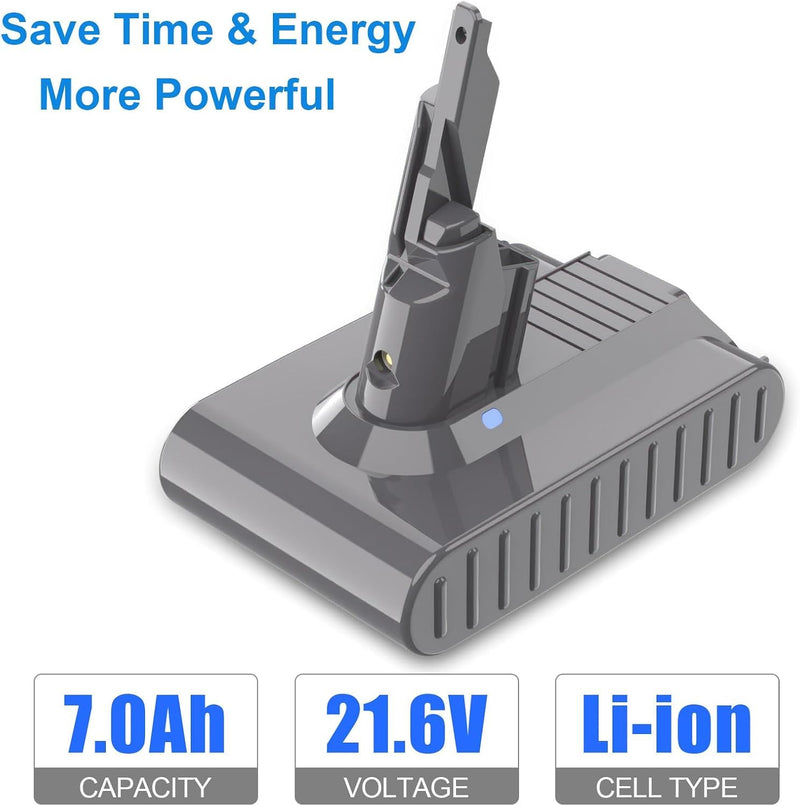 Upgraded 7000mAh 21.6V Replacement for Dyson V7 Battery SV11 225403 229687 Compatible with Dyson V7 Motorhead/Animal/Trigger/HEPA/Car+Boat/Absolute Handheld Vacuum Cleaners with 2 Filters Gray Silver