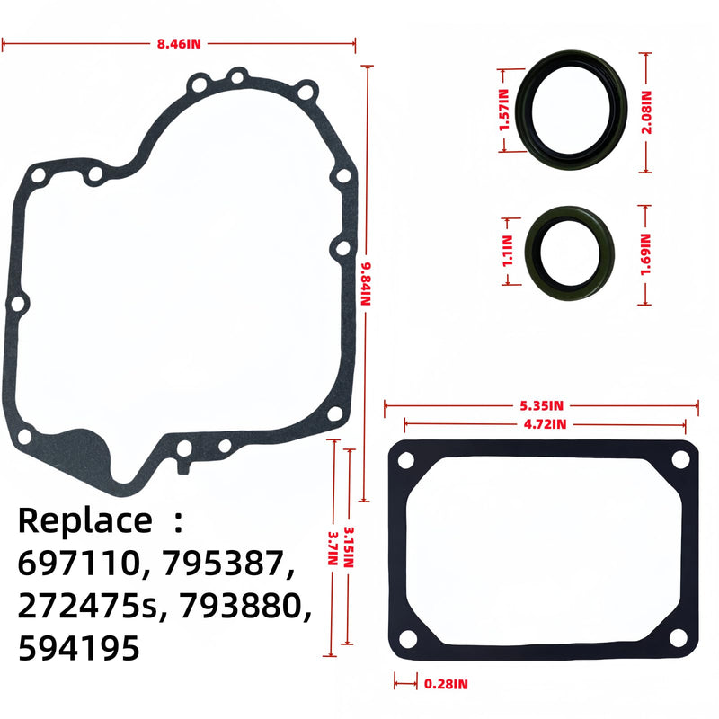 697110 795387 Crankcase Gasket & Oil Seal Combo Set Compatible with Briggs Stratton, Replace 793880 272475s 594195