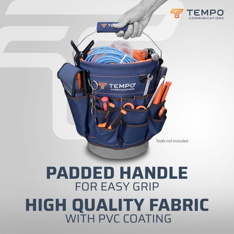 TEMPO PA9100 5 Gallon Bucket Tool Organizer - 600D Fabric Bucket Tool Bag 5 Gallon - 30 Pockets, 9 Slots, PVC Coating