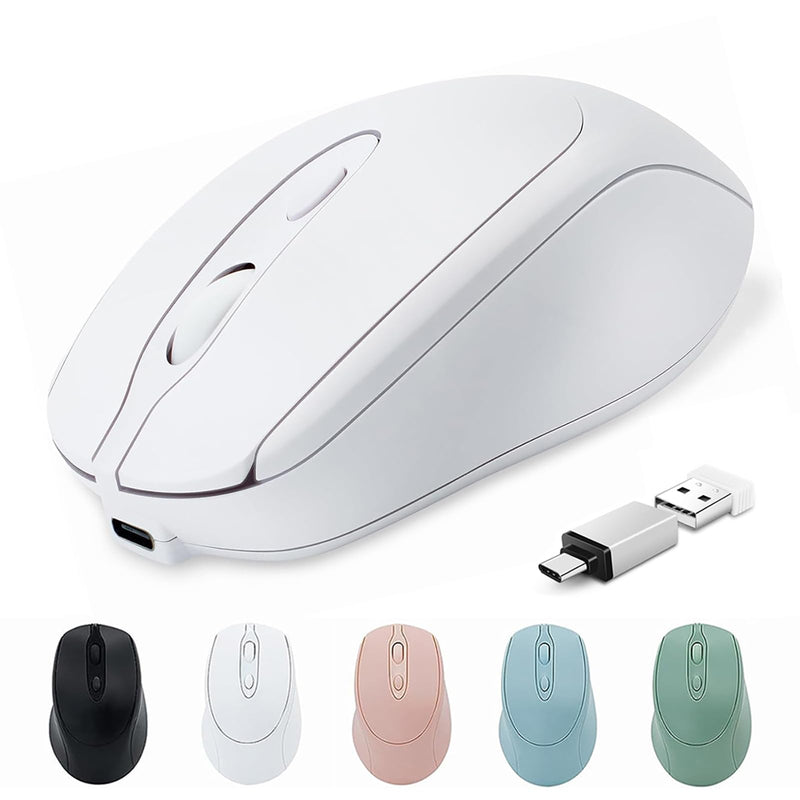 Bluetooth Wireless Mouse USB C for Macbook Air Pro/Computer/Laptop, Wireless Rechargeable Silent Ergonomic Mouse Type C for Mac/iPad/iMac/Surface White