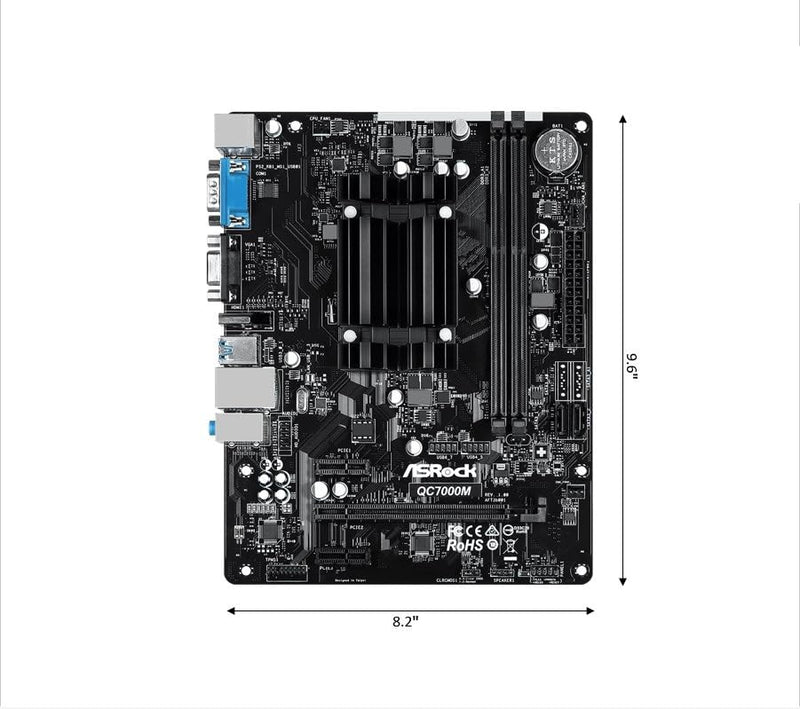 ASRock QC7000M AMD FT3b Carrizo-L E2-7110 Quad-Core APU Motherboard - DDR3 1600, Radeon R2 Graphics, HDMI/D-Sub, USB 3.2 Gen1, SATA3, Gigabit LAN, 7.1CH Audio