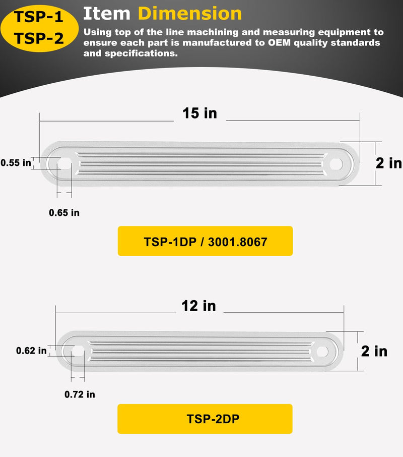 Camoo TSP-1 & TSP-2DP Transom Support Plate Kit for Top Bolt Holes Standard and Lower Bolt Holes Standard (12" x 2" & 15" X 2"), 3/8" Thickness Cast Aluminum, 2 Pack