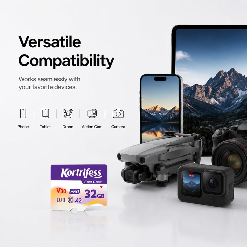 32GB Micro SD Card, microSDXC TF Card UHS-I Flash Memory Card | Read Speed 80MB/s, Class 10, C10, U3, A2, V30 for Smart Phones, DSLR Camera 4K UHD Full HD Video Recording