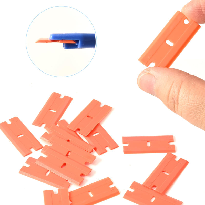 NEWISHTOOL Plastic Blades, Double Edged Plastic Blade, 300 PCS Replacement Blades Fit for Plastic Scraper and Safety Glass Scraper w/Standard Plastic Blades to Remove Label, Decals & Adhesive Residue Orange+black+blue