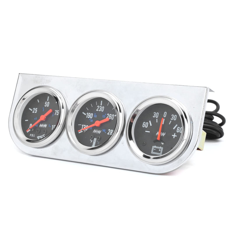 Triple Gauge Set, 2in Triple Gauge Set Water Temp Oil Pressure AMP Meter Universal for 12V Car Boat Truck
