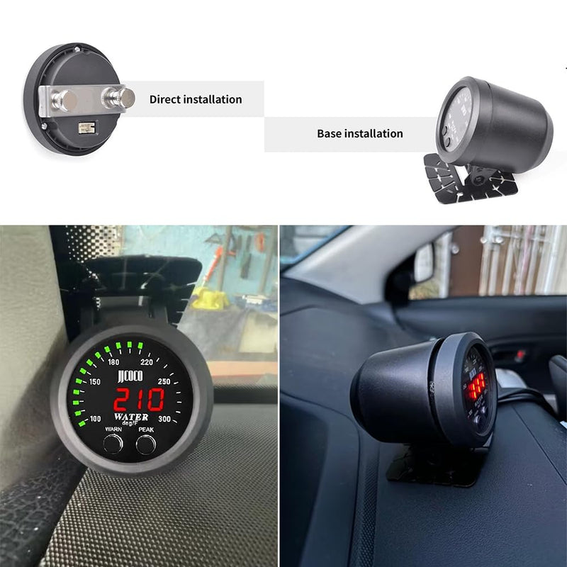 Universal 2Inch(52mm) Water Temperature Gauge with Alarm and 1/8NPT Sensor Car Digital Meter Temp 100-300F(-17~187C) Green Display Green water temperature gauge