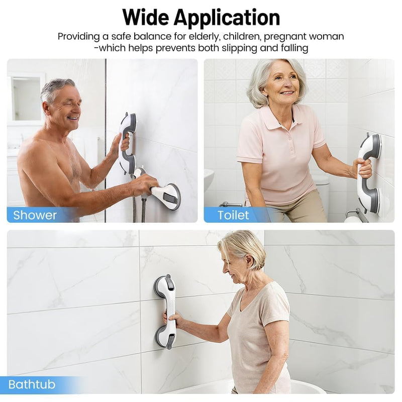 2 Pack Grab Bars for Shower Handle, Elderly Assistance Products, Seniors Removable Bar Safety, Suction Cup Handles for Bathtubs and Showers/Bathroom/Walls, Heavy Duty Handrails Grip 500lbs,No Drilling Grey-2 PACK