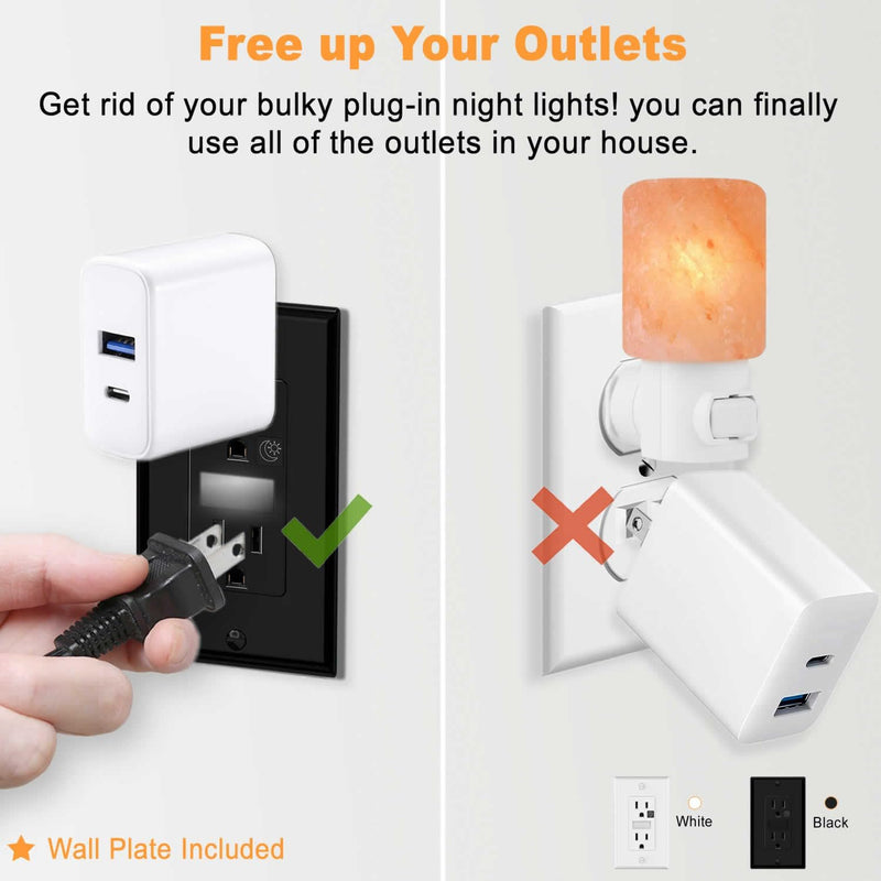 Black Wall Outlet Receptacle with Night Light,Electrical Receptacle Outlets,15A 125V, 2 Pole 3 Wire,Wall Plate Included,4 Pack
