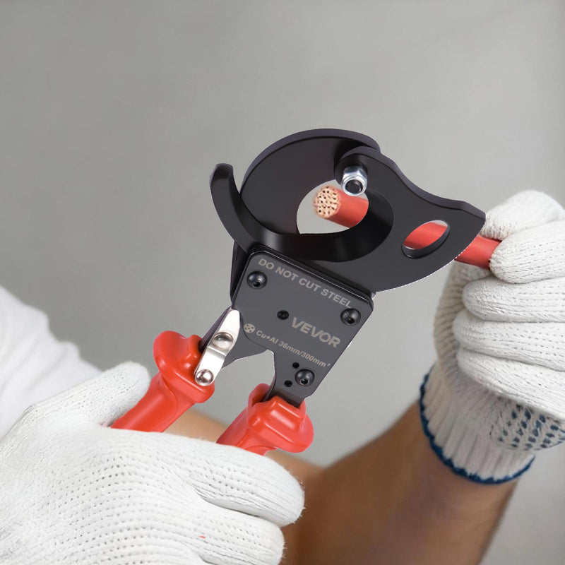 VEVOR Ratcheting Cable Cutter, Spring Steel Blades with PVC-Coated Handles, Quick-Release Button, Heavy Duty Ratchet Cable Wire Cutter for Cutting Copper & Aluminum Cables Up to 600 MCM / 300 mm² 11inch/600 MCM / 300 mm²