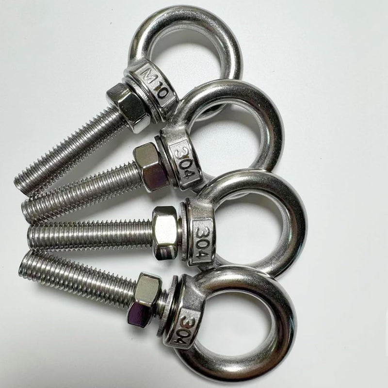 Shoulder Eye Bolt, 4 PCS M10 Heavy Duty Lifting Ring 2" Threaded Eyebolt Lifting Ring Eye Bolts with Nuts and Flat Washers(Thread Length 50mm) m10x50(4pcs)