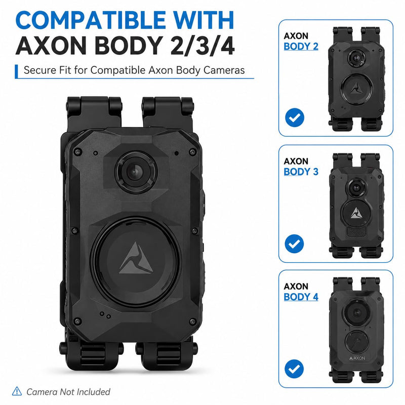 MOLLE Body Camera Mount for Axon Body 2/3/4, Two-Point Support | Two-Point Body Camera Holder for MOLLE/PALS Vests, Quick-Release Dual Clips Help Reduce Wobble During Police Patrol Duty