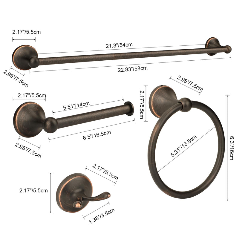 4 Piece Antique Bathroom Hardware Accessories Set Oil Rubbed Bronze,24 Inch Towel Bar Set,Towel Rack Set,Bathroom Towel Holder Set