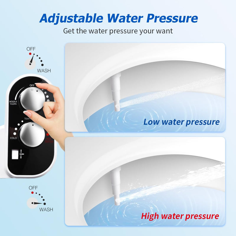 Hot and Cold Bidet Attachment for Toilet, Ultra-Slim Bidet Attachment Warm Water, Non-Electric Adjustable Pressure Self Cleaning Sprayer Nozzle Control for Posterior, Feminine Wash