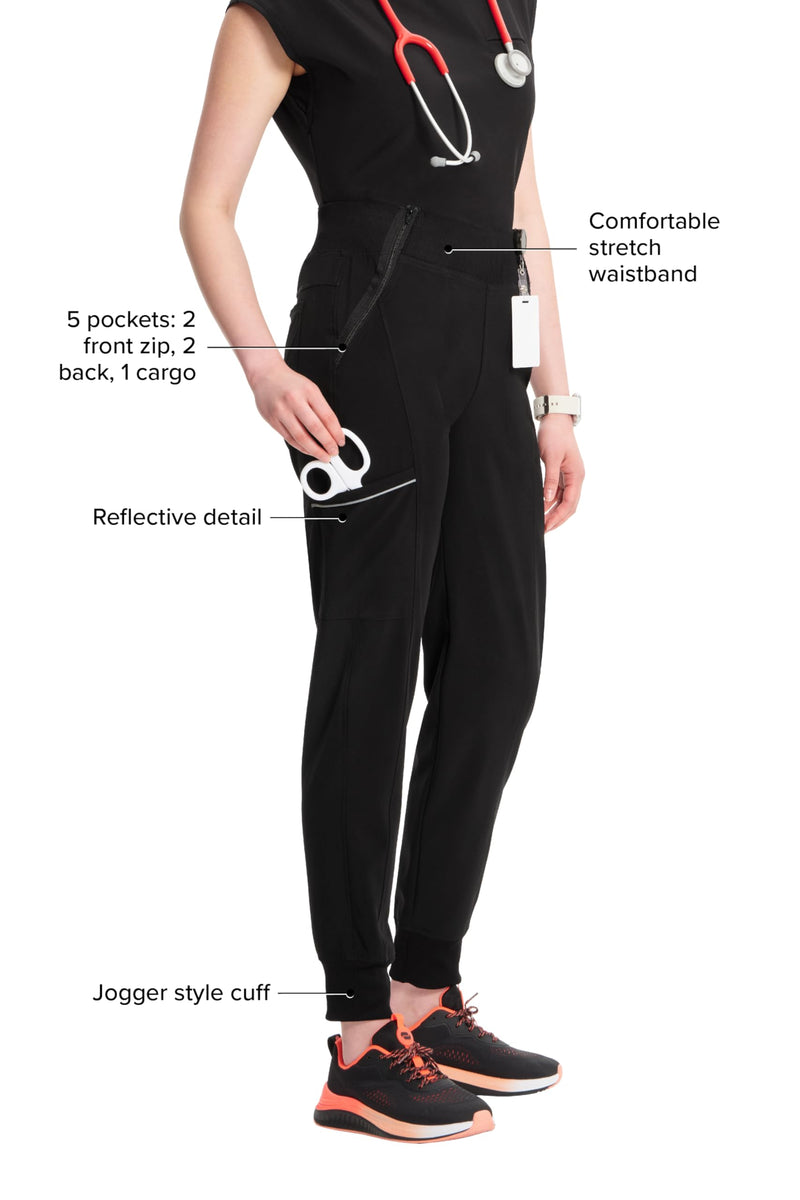 Cherokee Infinity Womens Scrub Jogger Pants, Mid Rise, Moisture Wicking, Wrinkle-Resistant, 360 Stretch, 5 Pockets - CK110A Medium Black