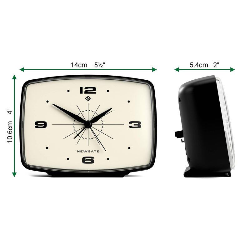 NEWGATE Brooklyn Retro Alarm Clock - Rectangular Matt Black Silent Sweep Clock - Bedside Accessory - 10.6 x 14 x 5.4cm / 4.1 x 5.5 x 2.1in