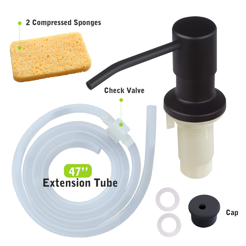 Soap Dispenser for Kitchen Sink, Built in Kichen Sink Soap Dispenser, 47" Extension Tube kit, Soap Dispenser Pump, No Need More Refills, Black (2 Scrub Sponges)