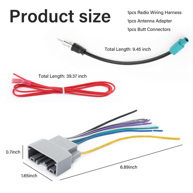 Car Radio Wiring Harness Kit with Antenna Adapter & Butt Connectors | Car Radio Wire Harness Kit,Aftermarket Cars Stereo Wiring Harnesses Kits Compatible with Chrysler Jeep Dodge