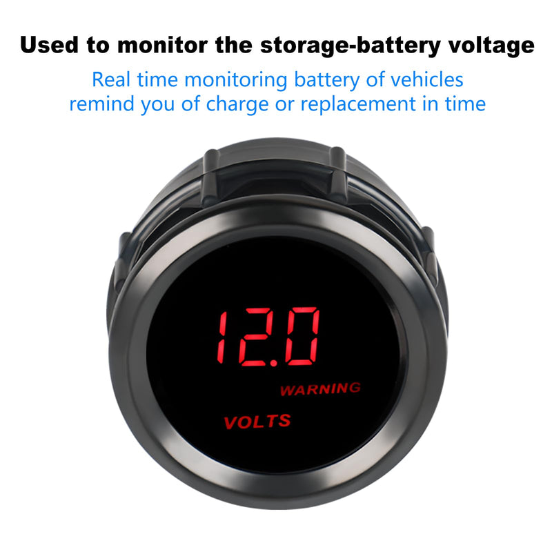 WATERWICH 2inch 52mm DC12V Voltmeter Red Digital LED Volt Gauge Voltage Meter Kit for Car Truck Marine Vehicle Automotive