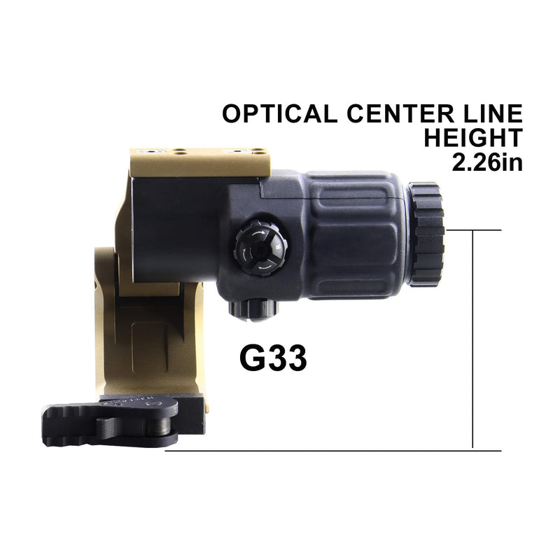 YSS FTC Magnifier Mount with Fast QD Lever Compatible G33 G43 G45 3X 6X Etc Flip to Center Magnifiers Scope Mount 2.26" Optical Centerline Height Riser Mount (tan)