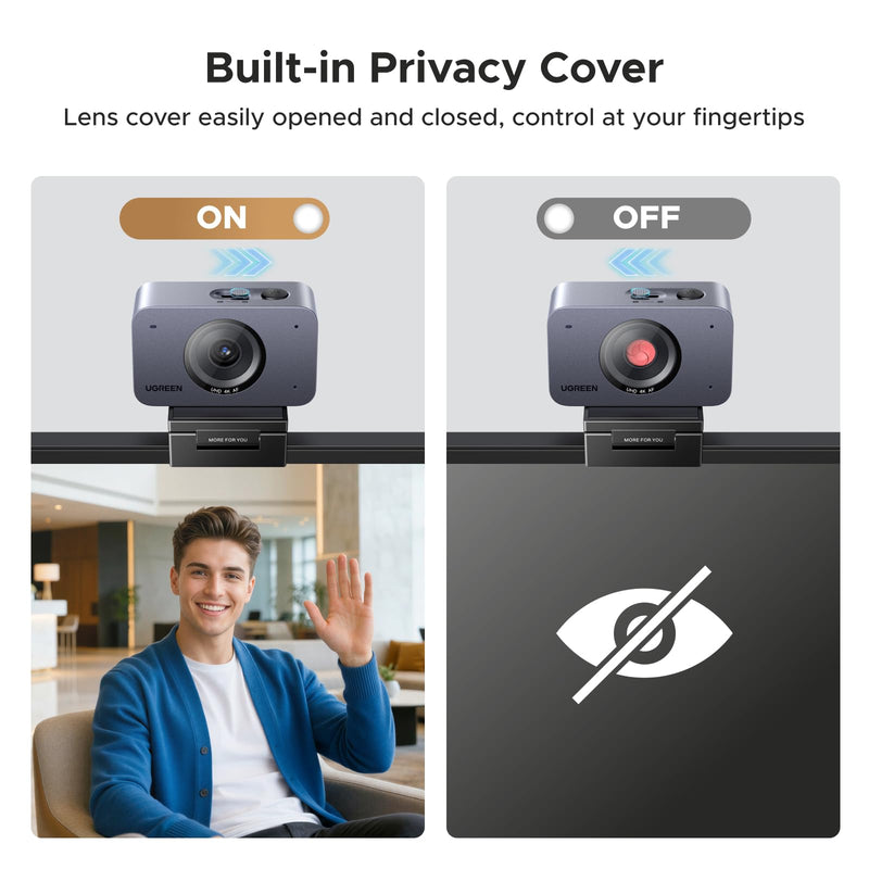 UGREEN 4K Webcam with 1/2.55" CMOS Sensor for PC/Mac | Auto Focus, 1080P 60FPS, Portrait Mode, Dual Mics, Privacy Cover, Live Streaming, Conference, Video Call, OBS, Zoom, Teams