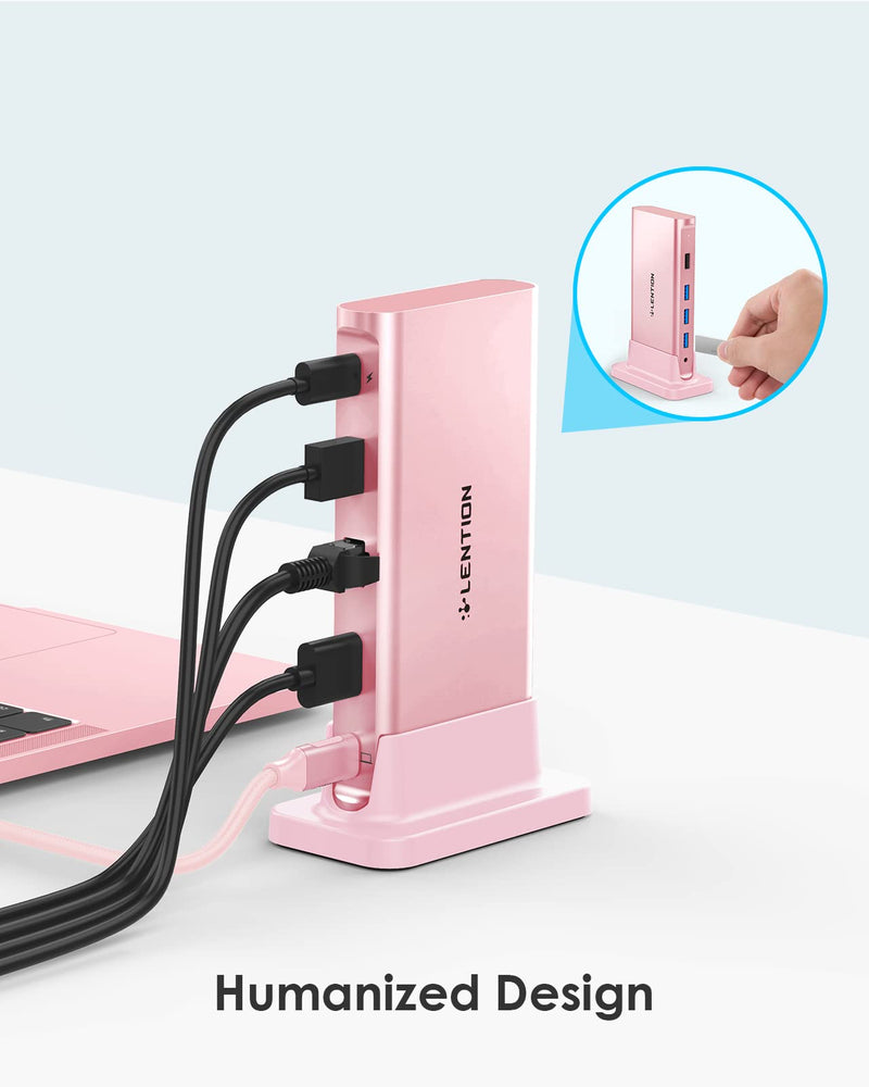 LENTION USB C Docking Staion 4K@60Hz, Ethernet, 5xUSB Ports, 100W PD, Audio | 9 in 1 Dock, 3.3ft Long Cable, Detachable Design, No Driver, Compatible with macOS, Windows & ChromeOS (D53, Rose Gold)