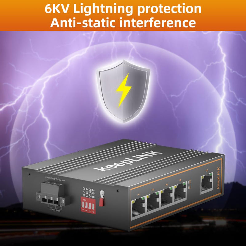 5 Port Industrial PoE Switch Unmanaged, 125W Fast Ethernet Din Rail Switch, IP40, Operating Temperature Range of -30° – 75°C (-22° – 167°F) 5 Port 100Mbps PoE Switch