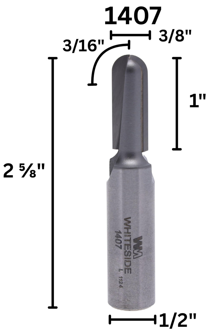 Whiteside Router Bits 1407 Round Nose Bit with 3/16-Inch Radius, 3/8-Inch Cutting Diameter and 1-Inch Cutting Length