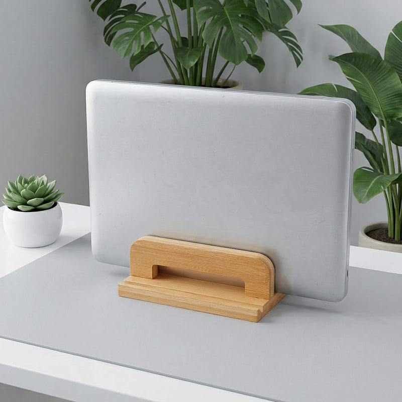 PH PandaHall 3 Slots Vertical Laptop Stand Wooden Laptop Holder Space-Saving Non-Slip Tablets Organizer Desktop Tablets Storage Adjustable Dock Stand for Mobile Phone Computer Keyboard Organizer